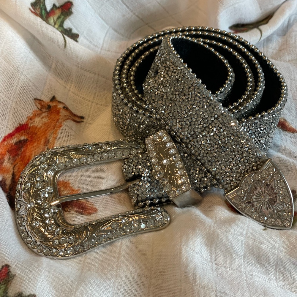 Silver Rhinestone Western Women's Belt Sz Large